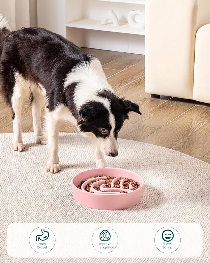 vancasso Slow Feeder Dog Bowl, 3 Cup Ceramic Slow Feeding Food Dish for Large Breed, Puzzle Dog Food Bowl for Fast Eater, Pink