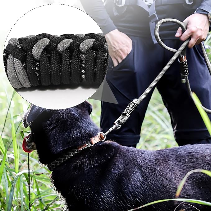 Heavy Duty Dog Leash- 6 FT Handmade Rope with Rotating Metal Clip, No Pull Training Slip Lead Comfortable for The Strong Large Medium Pets (Heavy Duty Dog Leash (Black), 6 FT Dog Leash)
