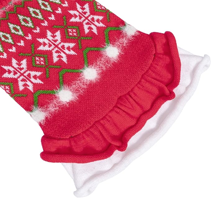 CuteBone Fancy Christmas Dog Sweater Dress, Soft and Stretchy Dog Clothes for Small Medium Dogs Girl, Christmas Snowflake Red Puppy Sweater Pullover Ruffle Dress Pet Outfit Cat Apparel