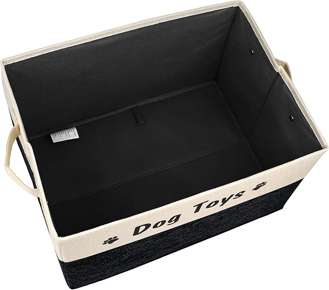 PET ARTIST Dog Toy Basket, Foldable Dog Toy Bin Box for Living Roon Area, Collapsible Storage Basket with Comfortable Handles for Pet Coat, Accessories, Black, 15"x11"x9"