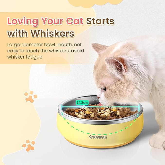 Pawaii Small Dog Bowls, 12 oz. Food Water Bowl Designed for Puppies and Cats with Non-Slip Rubber Base, Upgraded Metal Insulated, Double Stainless Steel Bowls, Cheese Yellow