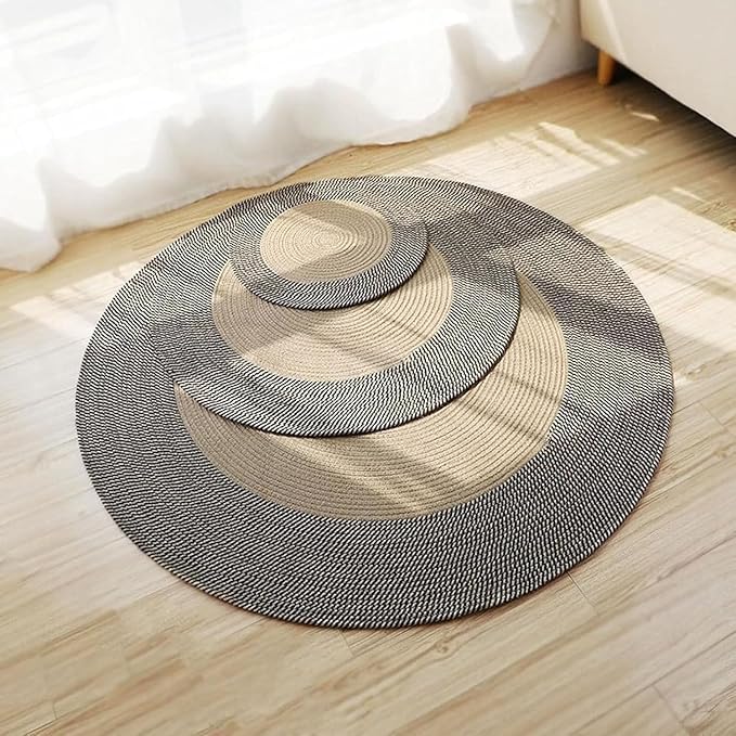 Cotton Rope Area Rug for Cats, Washable Round Vintage Reversible Woven Tassel Rug, Large Natural Premium Cotton Rope Cat Scratching Mat, Easy to Clean (Coffee, 24inch)