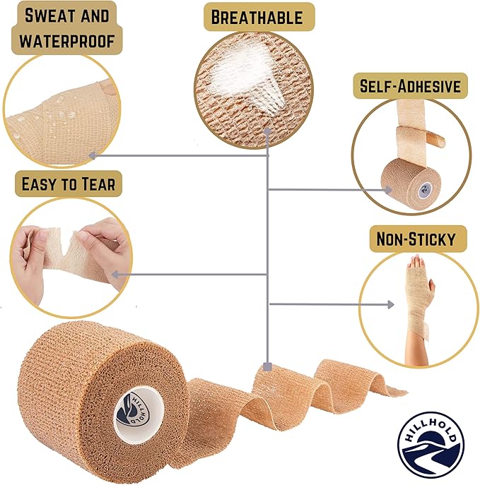 2 Inch - 24 Rolls Self Adhesive Bandage Wrap Vet Wrap for Dogs - Wrap Tape Athletic Cohesive Bandage for Sports Injury, Strain, Knee&Wrist, Ankle Sprains. First Aid Non-Woven Bandages