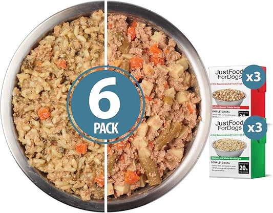 JustFoodForDogs Pantry Fresh Wet Dog Food Variety Pack, Complete Meal or Dog Food Topper, Beef & Chicken Human Grade Dog Food Recipes - 12.5 oz (Pack of 6)