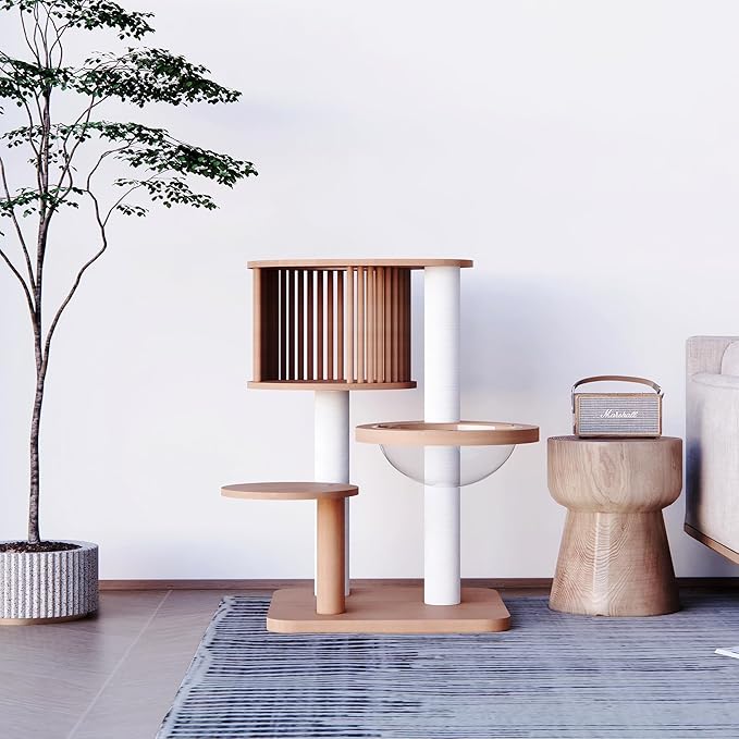 Downpat Cat Tree 36.4" Solid Wood Multi-Level Cat Tower with Condo,Cat Scratching Post,Jumping Space,Furniture Suitable for Cats