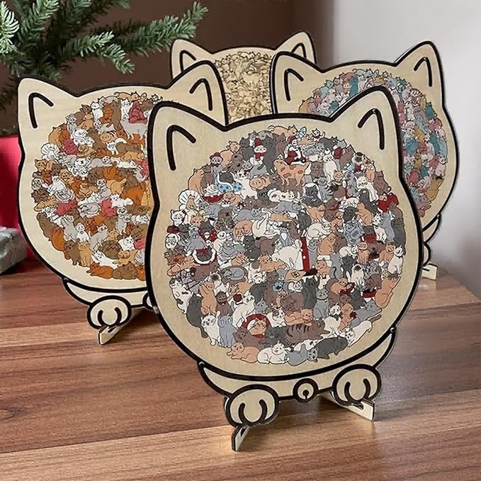 135-Piece Colored Cat Shaped Wooden Jigsaw Puzzle for Adults, Cats Shaped Wooden Puzzle, Unique Animal Pieces, CreativePuzzle Gifts for Cats Lovers or Puzzle Fans, Home Decor & Gift (Morandi)