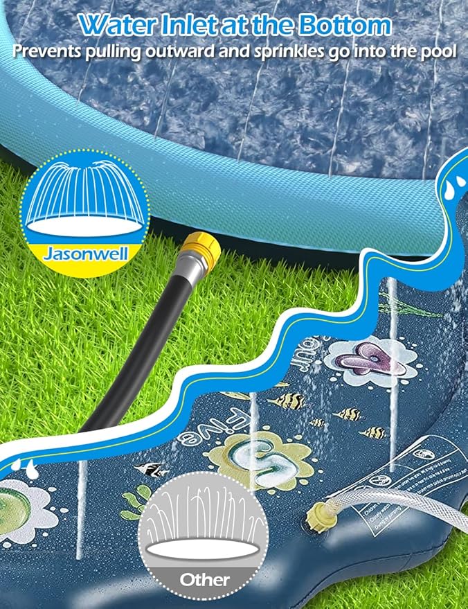 Kids Dog Splash Pad Sprinkler - Jasonwell Non Slip Dog Sprinkler Pad Splash Pool Puppy Dogs Pool Summer Outdoor Water Toys Backyard Durable Splash Pad for Toddlers Kids Small Medium Large Dogs Pet