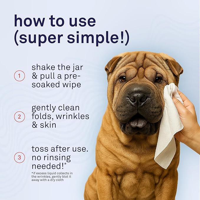 Petpost Large Wrinkle Wipes for Dogs | 60 Count 5x7 Dog Face & Wrinkle Cleaner | Gentle Pet Wipes with Coconut Oil & Aloe for Bulldogs, Pugs & Wrinkly Breeds | Dog Cleaning Wipes