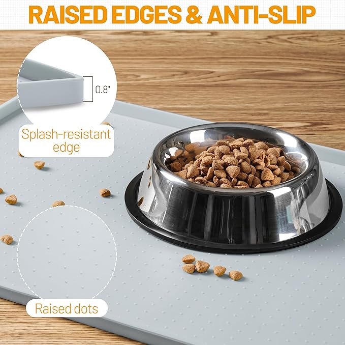 Hubulk Dog Feeding Mat,100% Waterproof Food Grade Silicone Pet Food and Water Bowl Placemat,Dishwasher, High Raised Edge to Prevent Spills,Nonslip Tray to Stop Messes on Floor（28"x18"x0.8", Mist）
