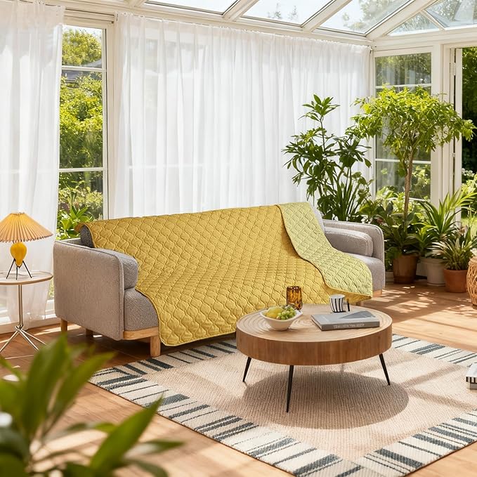 gogobunny 100% Double-Sided Waterproof Dog Bed Cover Pet Blanket Sofa Couch Furniture Protector for Puppy Large Dog Cat, Reversible (82x120 Inch (Pack of 1), Dark Yellow/Light Yellow)