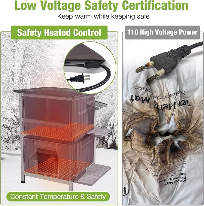 GUTINNEEN Heated Cat House for Outside Outdoor Cat House Insulated with Heated Pad, Insulated Liner, 2 Story Large Wooden Shelter with Two Escape Doors for Multiple Cats,Flat Roof