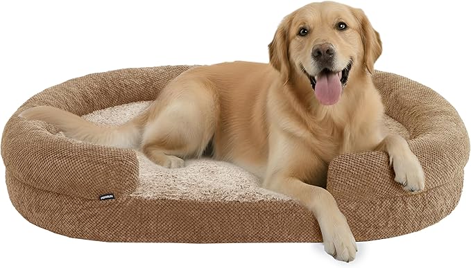 Orthopedic Dog Bed for Large Dogs, Removable Washable Cover, Memory Foam Indestructible Pet Couch for Big Dogs, Sturdy and Cozy Round Bed with Bolstered Sides, Durable Crate Bed, Camel