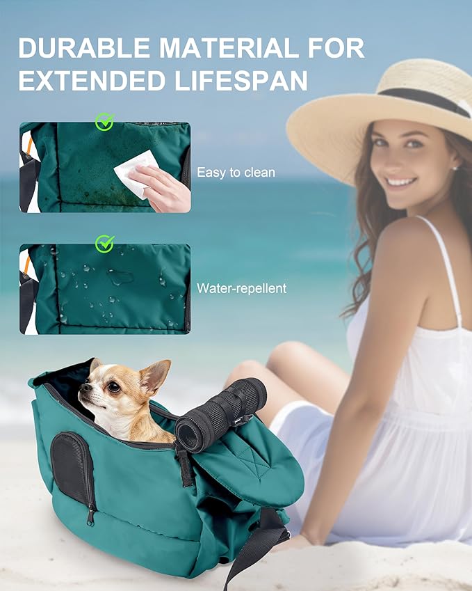 Dog Carrier Sling for Small Dogs & Cats Hand-Free Puppy Sling Purses with Storage Bag and Adjustable Shoulder Strap, Pet Sling Carrier Up to 8.8 Lbs (Blue)