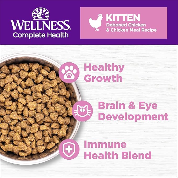 Wellness Complete Health Kitten Dry Cat Food for Indoor and Outdoor Cats, Grain Free, Natural, Chicken & Chicken Meal (5.5 Pound Bag)