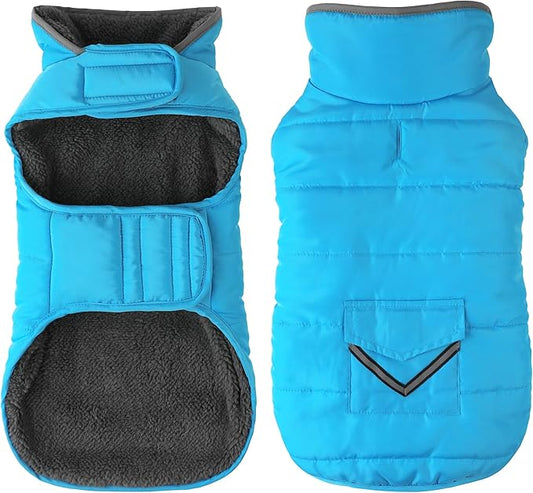 Dog Coat, Waterproof Dog Winter Jacket with Pocket, Reflective Adjustable Pet Snow Vest, Warm Cozy Fleece Sweater for Small Medium Extra Large Dogs - Sky Blue, S