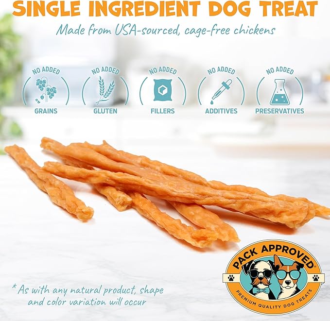 Chicken Sticks for Dogs - Dehydrated Chicken Jerky Treats. Single Ingredient Made and Sourced in America - High Protein, Low Fat - Crunchy Treat Sticks - 6.2oz (Pack of 2)