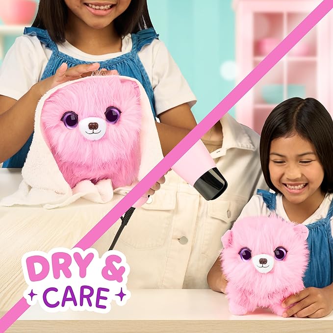 SCRUFFALUVS Pink Surprise Pet, Mystery Plush Toys, Stuffed Animals, Wash to Reveal 1 of 3 Rescue Pets: Puppy, Bunny, or Kitty - Includes 8.7" Deluxe Pet Carrier - Styles May Vary