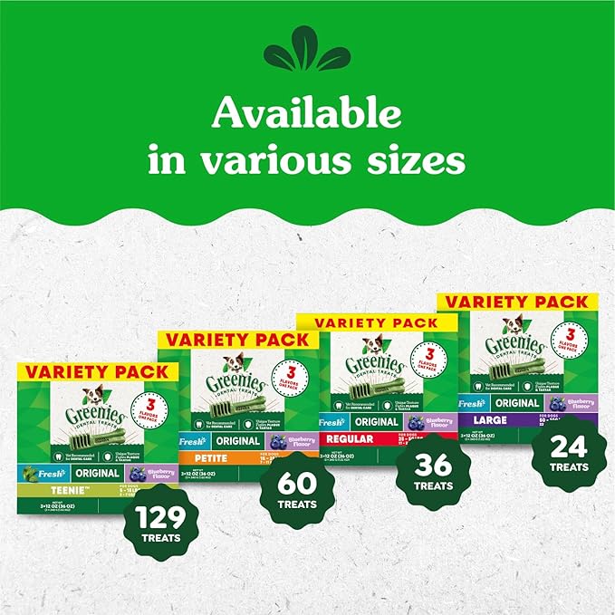 Greenies Petite Dental Dog Treats, 3-Flavor Variety Pack, (3) 12 oz. Pouches, 60 Total Treats