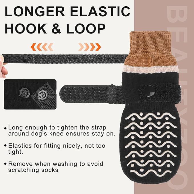 BEAUTYZOO Dog Socks to Prevent Licking Paws -Dog Boots & Paw Protectors with Grippers on Hardwood Floors, Dog Shoes for Hot/Cold Pavement Small Medium Large Senior Dogs Booties