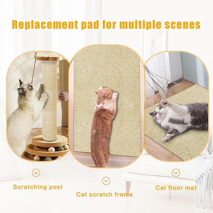 Cat Scratch Mat,118.5"x17.4" Trimmable Self-Adhesive Cat Scratch Furniture Protector, Sticky Cats Scratcher Wall Mat, Covering Cat’s Tower, Couch Protector from Cats Claws (Beige)