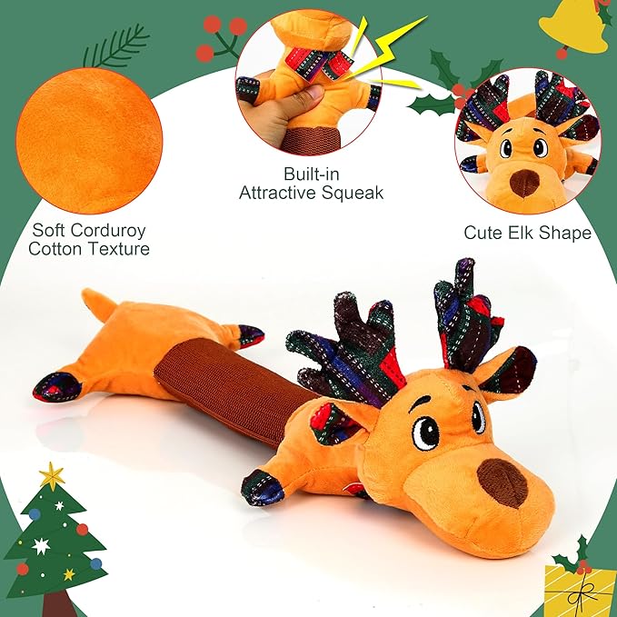 IOKHEIRA Christmas Dog Toys – Reindeer Squeaky Plush Crinkle Rope Dog Toys,Interactive Tug-of-War Chew Toy for Small/Medium/Large Dogs, for Dog