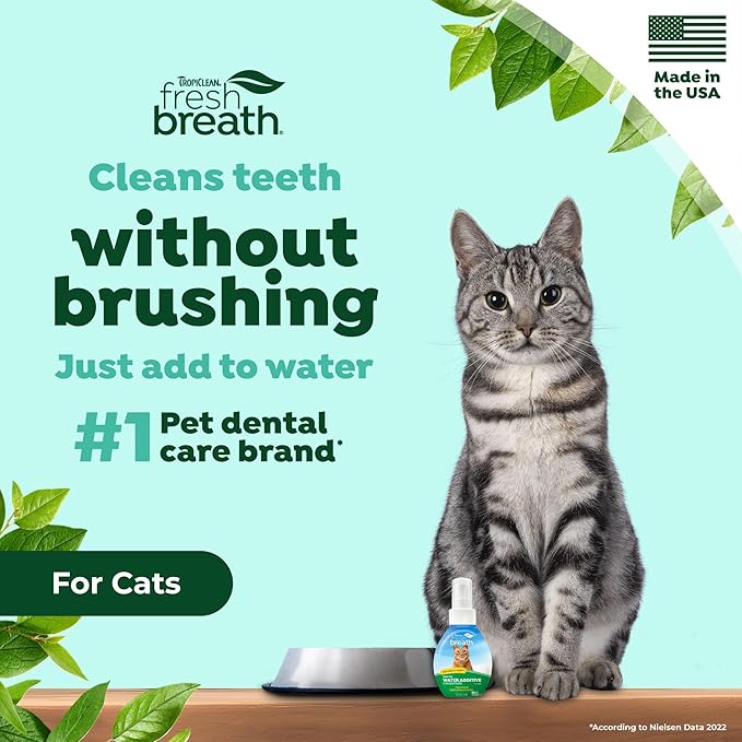 TropiClean Fresh Breath Drops for Cats Travel Size | Cat Mouthwash | Water Additive For Cats | Kitten Bad Breath Water Additive | Made in the USA | 2.2 oz.  