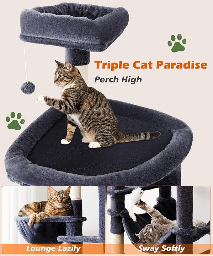 AMHANCIBLE Heavy Duty Cat Tree for Indoor Cats Large Adult 20 lbs+, 83 Inch Multi-Level Tall Cat Tower with Scratching Post and Board, Hammock, Condos, Hanging Basket, Dark Grey, PT21DG