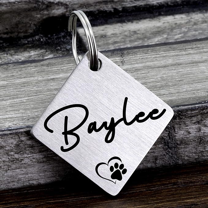 Ultra Joys Dog ID Tag, Custom Dog Tag Personalized Cat Tag, Pet ID Tag, Brushed Stainless Steel Diamond Dog Tag Silver Large