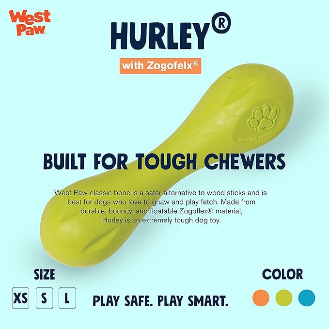 WEST PAW Zogoflex Hurley Dog Bone Chew Toy – Floatable Pet Toys for Aggressive Chewers, Catch, Fetch – Bright-Colored Bones for Dogs – Recyclable, Dishwasher-Safe, Non-Toxic, Small, Granny Smith