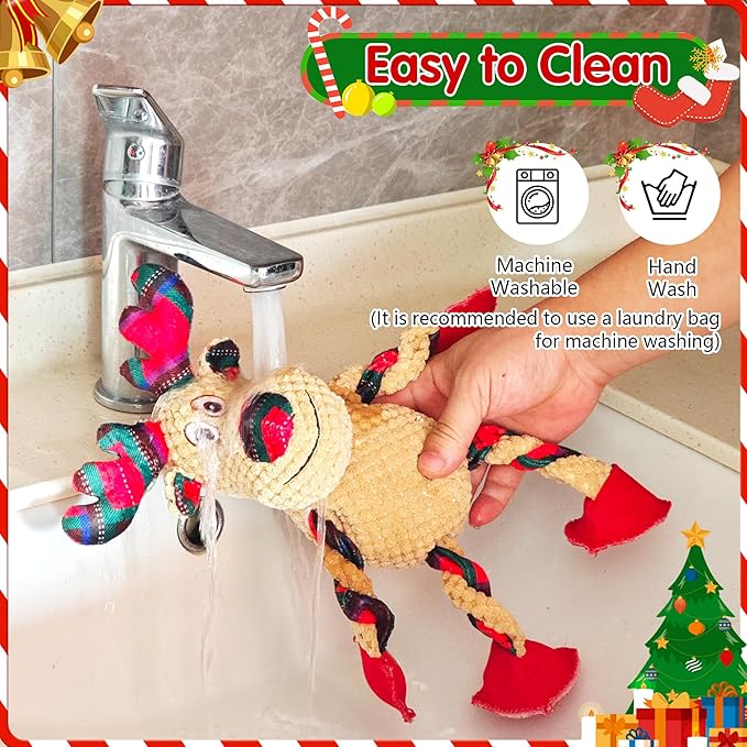 Christmas Plush Squeaky Dog Toy With Crinkle Paper, Cute Puppy Toys With Cotton, Durable Interactive Chew Toys for Small Medium Large Breed