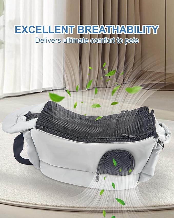 Dog Carrier Sling for Small Dogs & Cats Hand-Free Puppy Sling Purses with Storage Bag and Adjustable Shoulder Strap, Pet Sling Carrier Up to 8.8 Lbs (Grey)