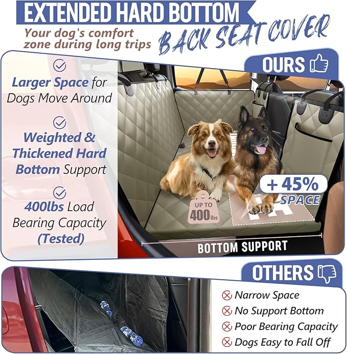 Back Seat Extender for Dogs Truck-Large Space, Pet Seat Cover Back Seat Hard Bottom Holds 400lbs, Waterproof Dog Hammock for Crew Cab Trucks F150, RAM1500, Sierra, Tundra, Silverado