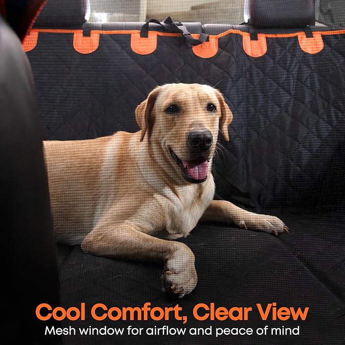 ASHLEY MADDEN Heavy Duty Dog Seat Cover for Trucks - Hard Bottom Back Seat Extender – 100% Waterproof, Nonslip Hammock with Mesh Window & Storage – Fits Cars, SUVs & Trucks