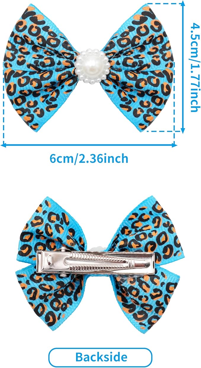 PET SHOW 20 Pack Leopard Dog Hair Bows with Alligator Clips for Small Medium Dogs Cheetah Bowknot Hair Clips Cat Puppy Yorkshire Rhinestone Grooming Hair Accessories for Birthday Party