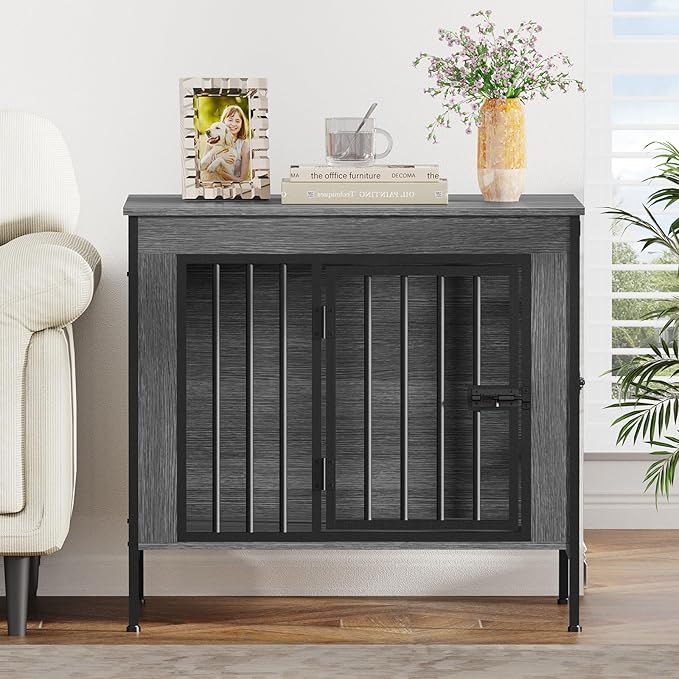 EasyCom Dog Crate Furniture for 1 or 2 Dogs, Heavy Duty Single/Double Dog Crates for Small/Medium/Large Dogs, Dog Kennel Furniture Indoor as TV Stand, Small Size 28.15" L(0-20 Pounds), Dark Grey