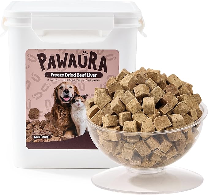 Freeze-Dried Beef Liver Treats for Dogs & Cats, (1.1lb) Value Tub, Single Ingredient, High-Protein, Grain-Free Natural Treat, Perfect for Training Rewards or Meal Topper