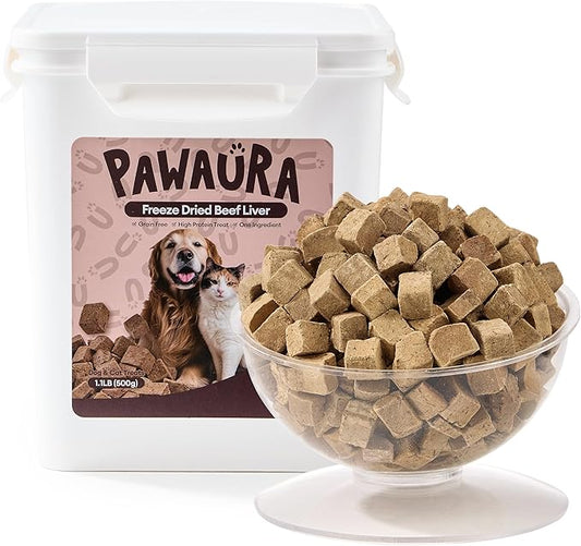 Freeze-Dried Beef Liver Treats for Dogs & Cats, (1.1lb) Value Tub, Single Ingredient, High-Protein, Grain-Free Natural Treat, Perfect for Training Rewards or Meal Topper