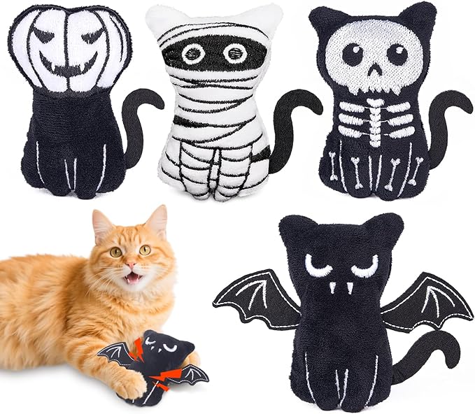 Retro Shaw 4Pcs Cat Toys, Horror Catnip Crinkly Sound Kitten Toys, Interactive Indoor Cat Chew Kitty Kicker Toy for All Breeds 3.7 Inches