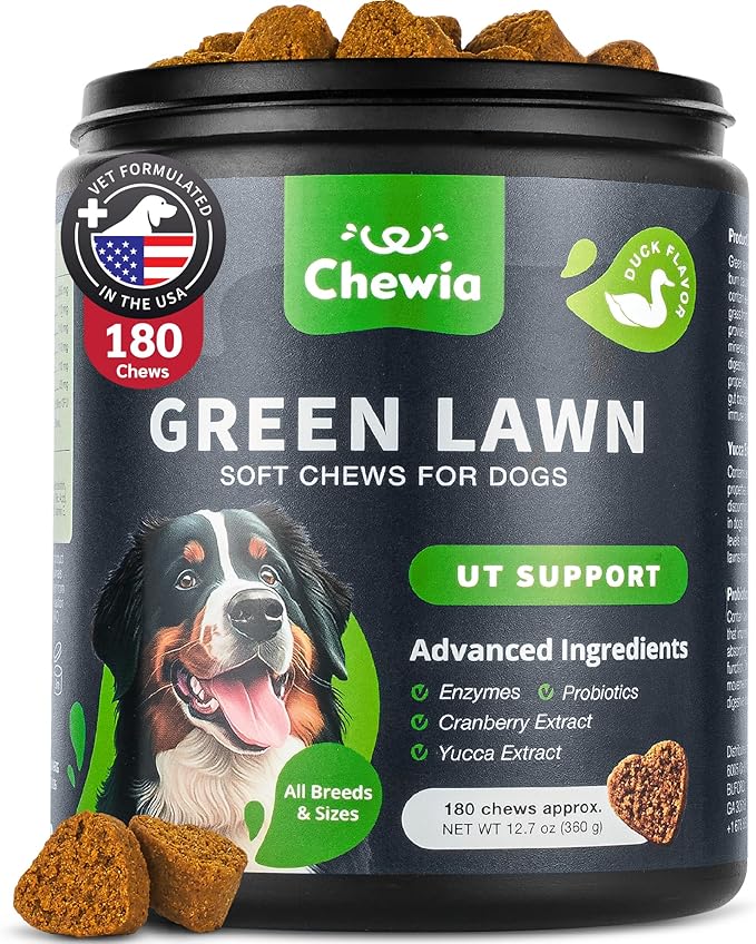 Grass Burn Spot Chews for Dogs - Urine Neutralizer for Lawn - Pee Lawn Spot Saver Caused by Urine - Probiotics, Enzymes & Multivitamins - Grass Saver Soft Treats for Canine Digestive and UTI Support