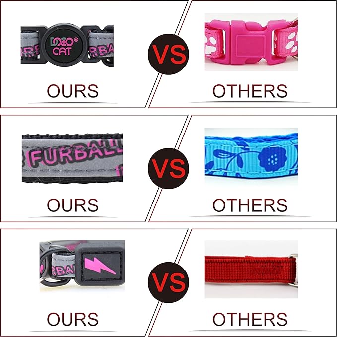 DOCO Cat Collar Breakaway Safety Buckle - Reflective Kitten Collar with Bell, Adjustable Nylon Strap for Kittens & Adult Cats - Pink, Neck Girth - 3/8" x 7.5-12", Weight Up to - 13lb