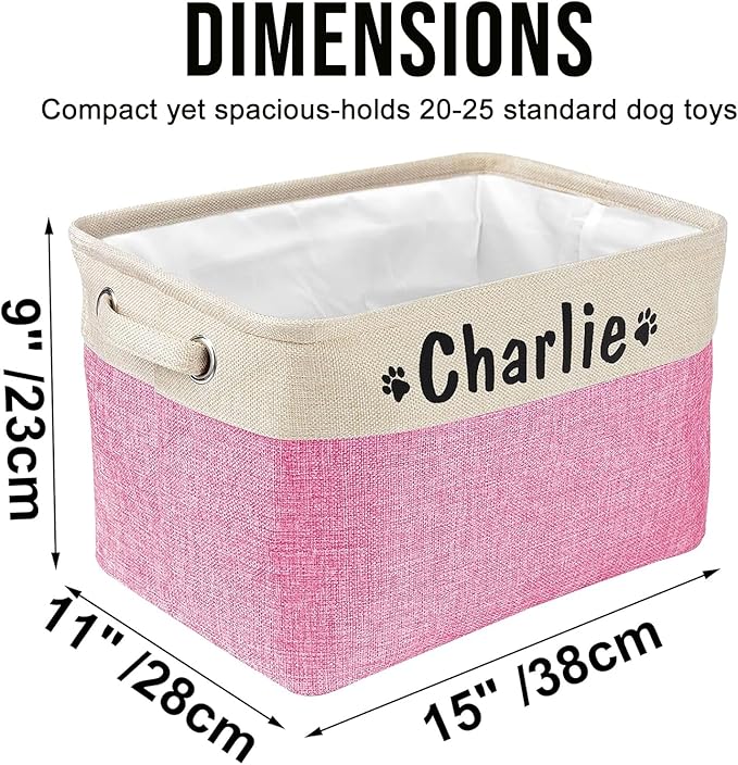 Personalized Dog Toy Storage Basket Collapsible with Pet's Name - Rectangular Custom Organizer Bin for Dog Toys, Coats, Blankets, Clothes | Durable & Space-Saving Design (Custom Pets Name)