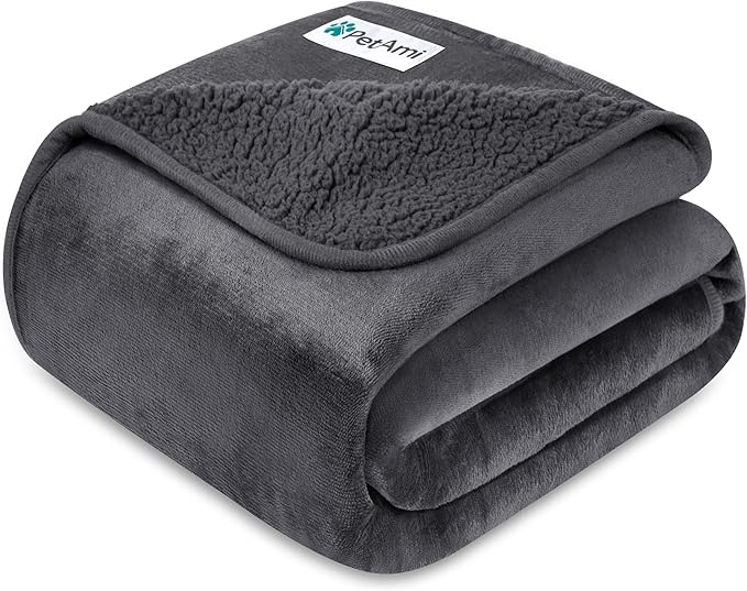 PetAmi Waterproof Dog Blanket Sherpa Fleece, Pet for Medium Large Dogs, Reversible Cat Throw Bed Couch Sofa Furniture Protector, Soft Plush Microfiber (Queen 90x90, Gray), Queen (90x90)
