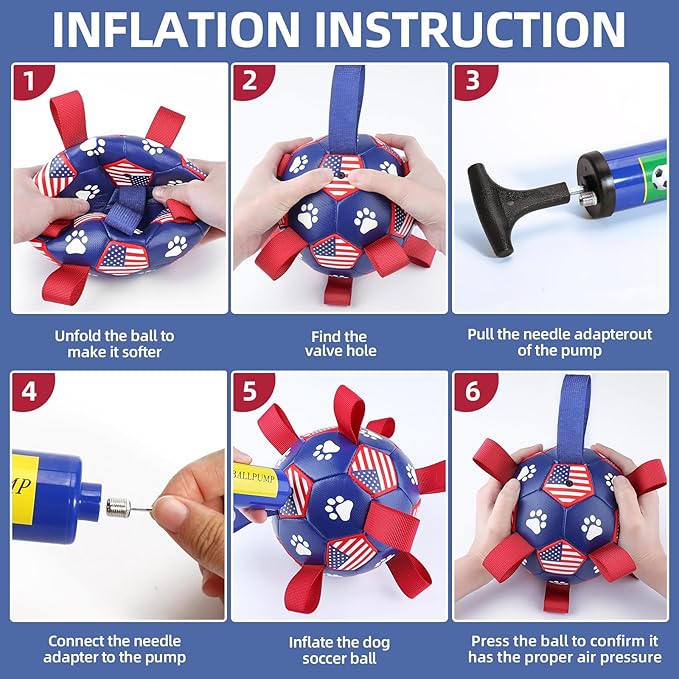 QDAN Dog Toys, Soccer Ball with Straps, Durable Dog Balls for Small Medium, Beach Pool Dog Water Toy (6 Inch)