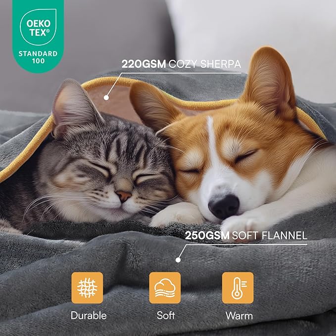 Luciphia Waterproof Pet Blanket, Liquid Pee Proof Dog Blanket for Sofa Bed Couch, Reversible Sherpa Fleece Furniture Protector Cover for Small Medium Large Dogs Cats, Grey+Beige Small（40" x 28"）