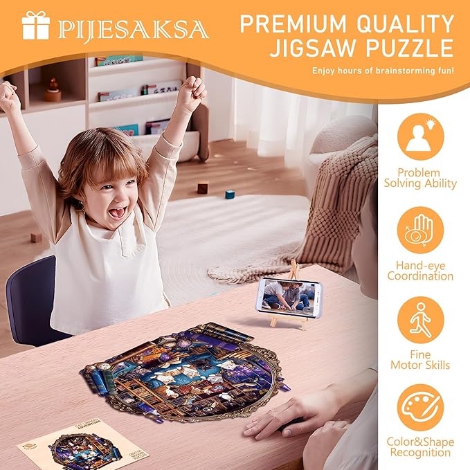 Wooden Puzzles for Adults, Cat Library Adventure Wooden Jigsaw Puzzle for Adults, Wood Puzzles Adult, Unique Shape, Presents for Friends, Wall Art Home Decor (M-11.4 * 10.7in - 190 pcs)
