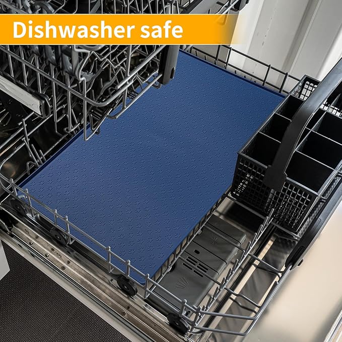 Ptlom Silicone Pet Placemat for Dog and Cat, Waterproof Anti-Slip Pet Feeding Bowl Mats for Food and Water, Small Medium Large Tray Mat Prevent Residues from Spilling to Floor, Navy Blue, 31.5" 23.6"