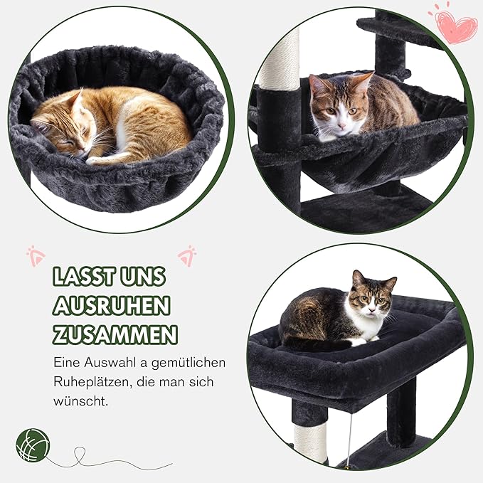 MUTICOR 81 inches Multi-Level Tall Cat Tree Tower for Indoor Kitties/Large Climbing Tree House for Big Feline/Condo/Sisal Scratching Posts/Plush Perches Platforms/Basket Hammock/Dark Grey