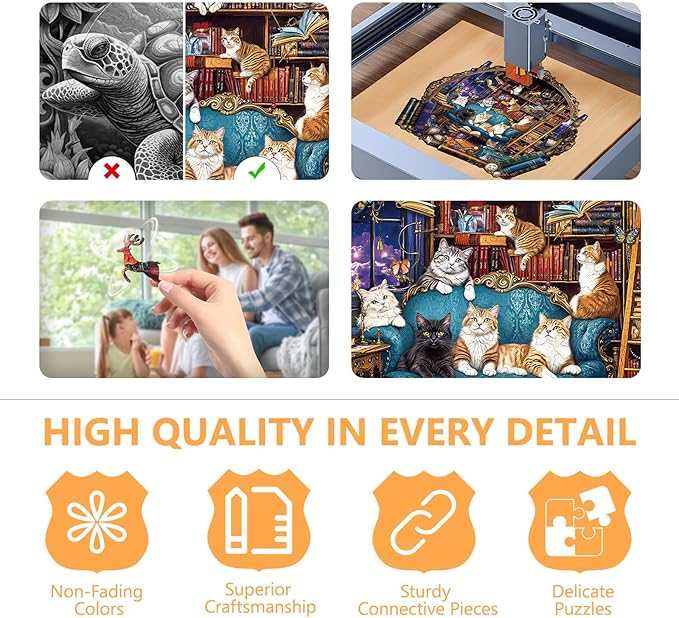 Wooden Puzzles for Adults, Cat Library Adventure Wooden Jigsaw Puzzle for Adults, Wood Puzzles Adult, Unique Shape, Presents for Friends, Wall Art Home Decor (S-8.5 * 8in - 100 pcs)