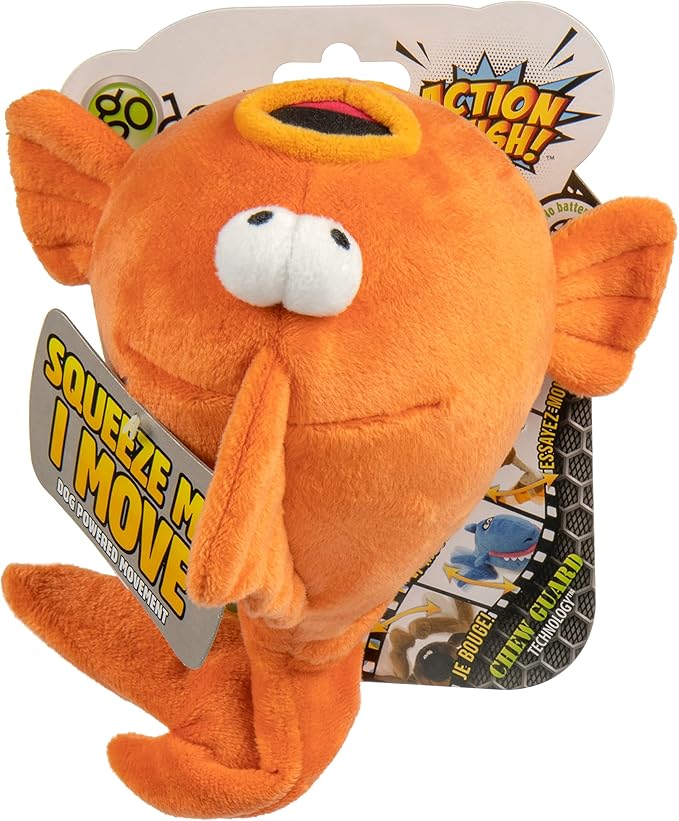 goDog Action Plush Goldfish Animated Squeaky Dog Toy, Chew Guard Technology - Orange, One Size