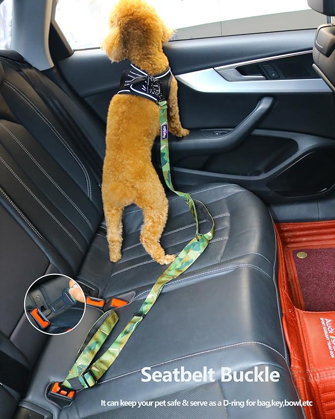 Hotsky Heavy Duty Dog Leash,4.5-6 FT Adjustable Durable Nylon Seatbelt Lead with Two Padded Traffic Handle and Carabiner for Large Medium and Small Breed Dogs,Camo